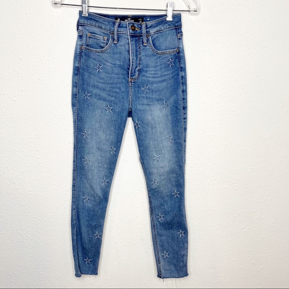 Hollister Curvy High Rise Cropped Star Jeans Light Blue Size 0 24
